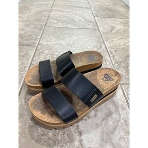 Reef Cushion Vista Higher Black Double Strap Platform Slide Sandals Womens 6